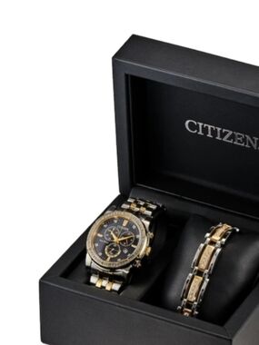 Citizen Two-Tone Black and Gold Chronograph Watch with Matching Bracelet
